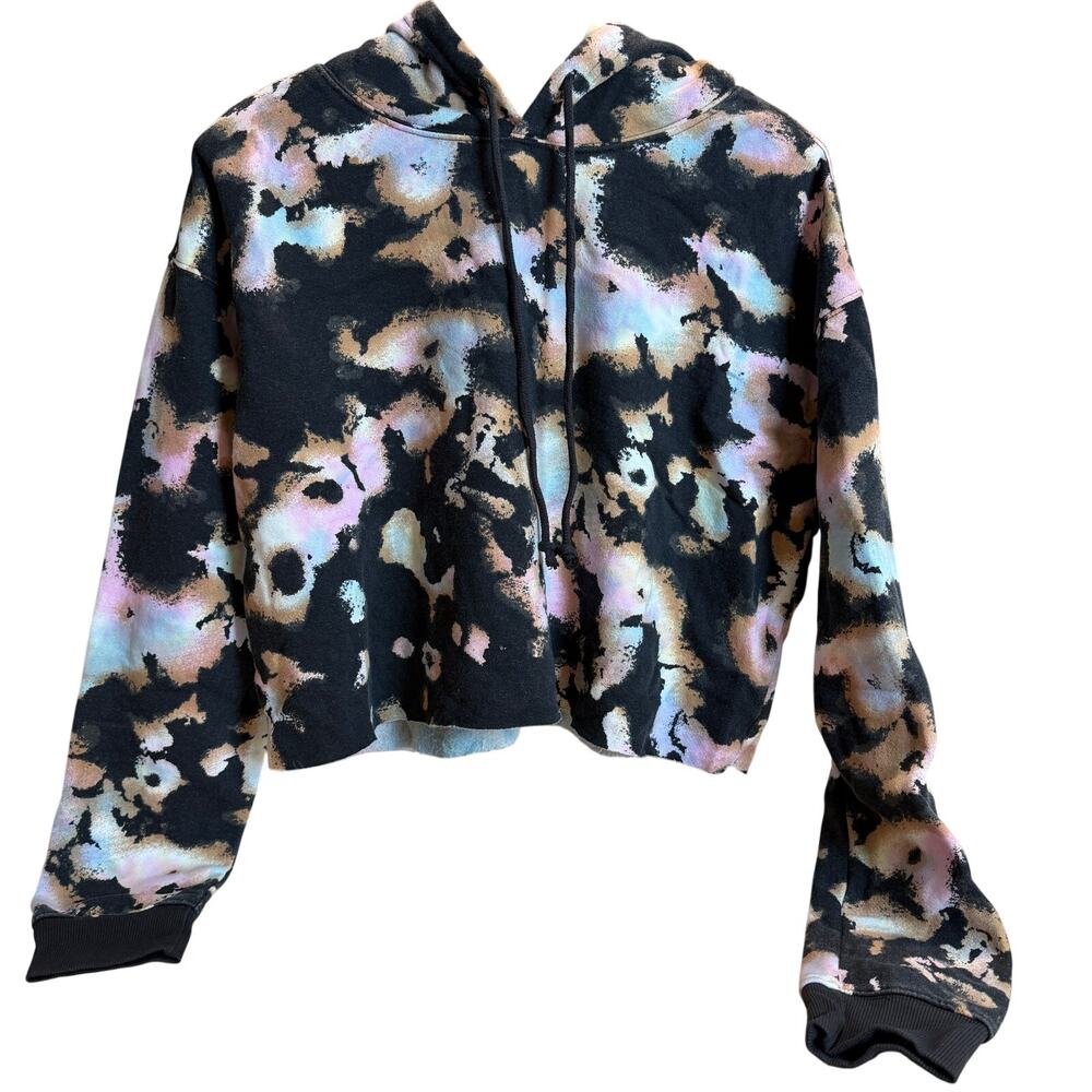 Wild Fable Women's Black Tie-Dye Cropped Long Sleeve Hoodie - Size Large - NWT